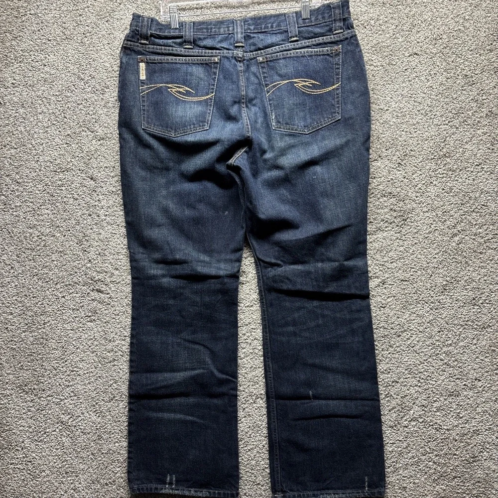 Cinch Cooper Men's 36x32 (38x32Measure) Dark Mid Distressed Bootcut‎ Denim Jeans